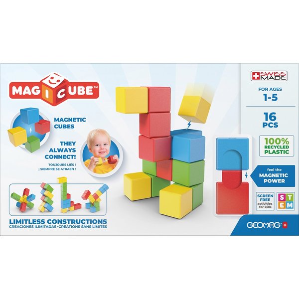 Geomag Magicubes Full Color Try Me, Recycled Plastic, 16 Pieces Per Set 067